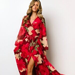 Baltic Born Katinka Maxi Wrap Dress Red & Burgundy Floral NWOT
